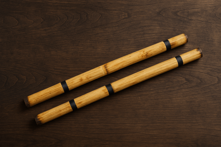 A par of rattan sticks with fire hardened tips and some tape rings.