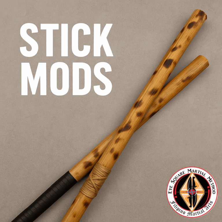 Stick Mods, crossed sticks with burn patterns, grip tape and rope.