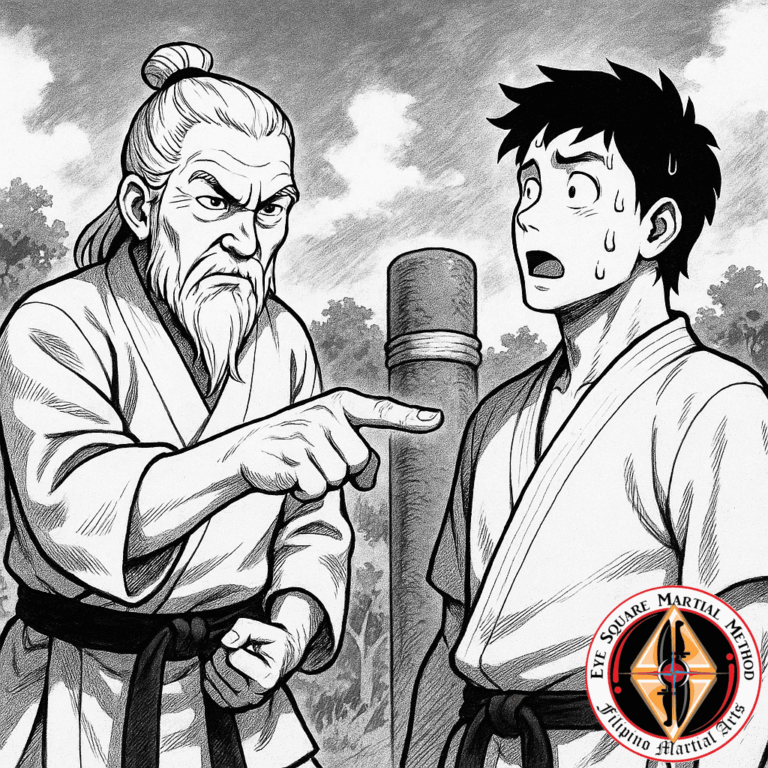 A "master" threatening his student with a "death touch."
