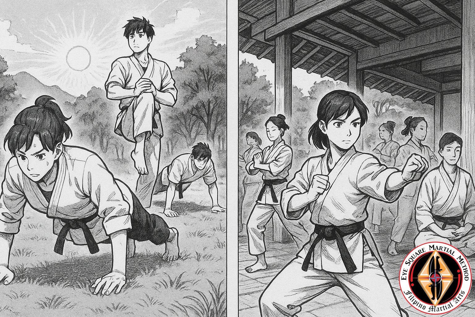 A split pane showing different training scenarios. Martial arts doesn't just have to be about fighting.